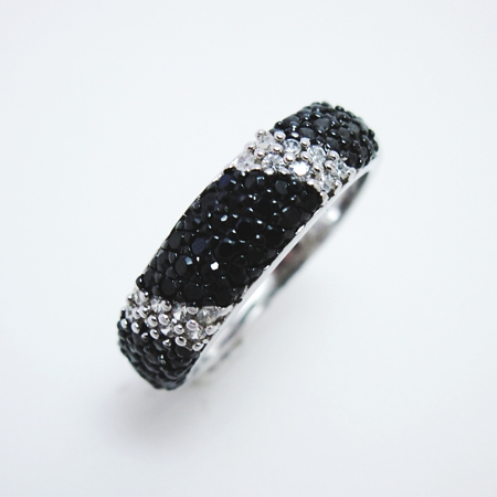 Black and Clear CZ Pave Sterling Ring - Click Image to Close